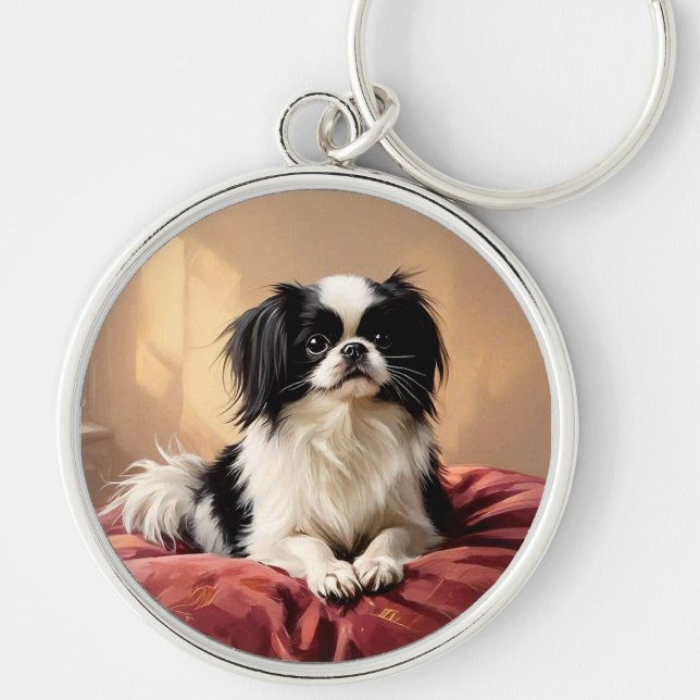 Japanese Chin Rund Silverfärgad Nyckelring (Framsidan)