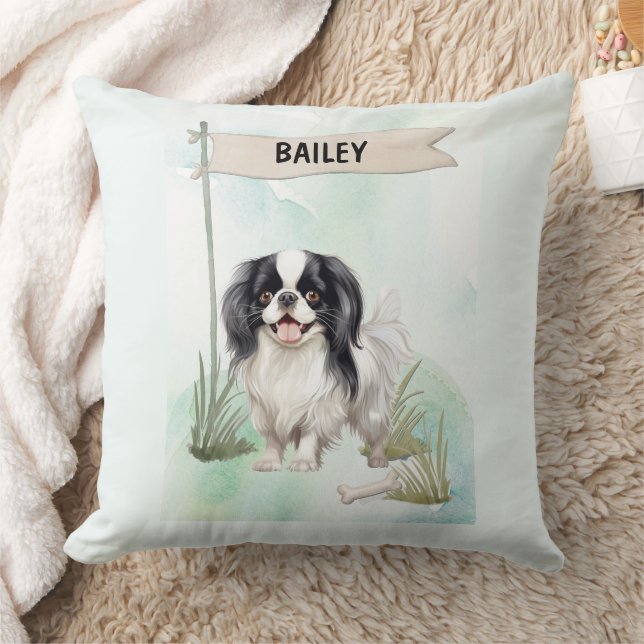 Japanese Chin Watercolor Personalized Dog Kudde (Filt)