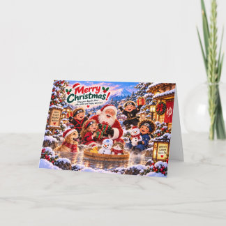 Japanese Christmas Card with Santa and Kids Kort
