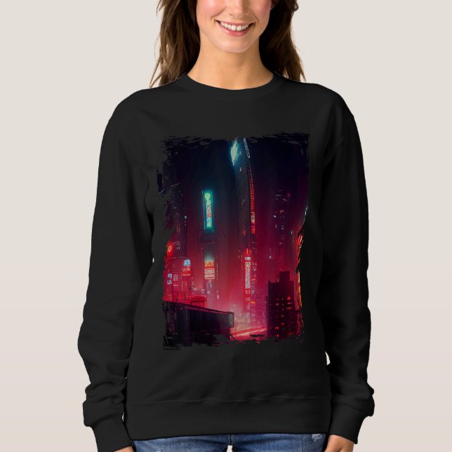 Japanese City Vaporwave Tokyo Night Cityscape T Shirt (Framsida)