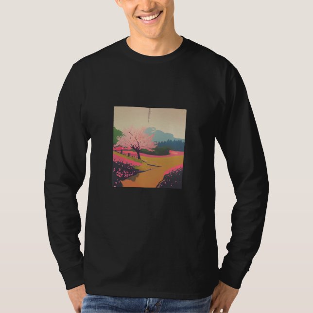 Japanese Countryside Cherry Blossom Tree Sakura Bl T Shirt (Framsida)