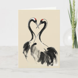 Japanese Crane Ink Wash Fine Art Card Kort