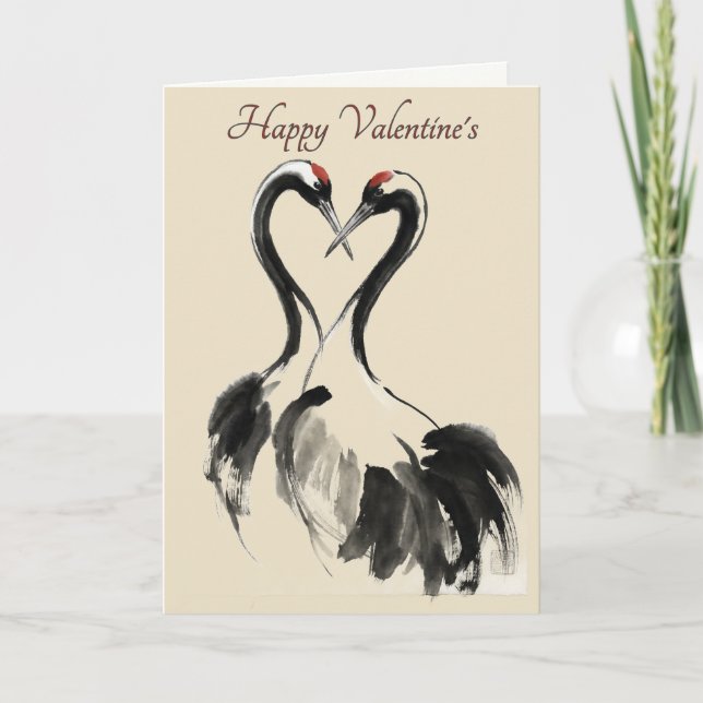 Japanese Crane Love Valentine Card Helgkort (Framsida)