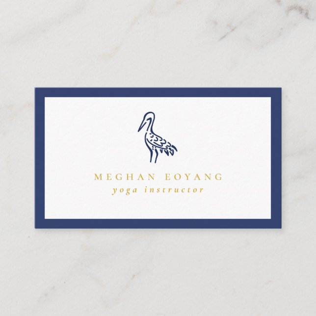 Japanese Crane Navy Blue Border Visitkort (Framsida)