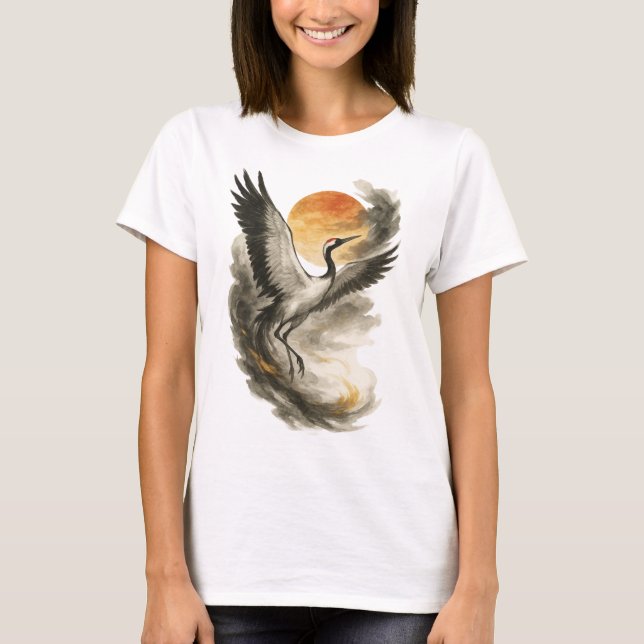 【Japanese Crane Spirit Art Women’s T-Shirt】 T Shirt (Framsida)