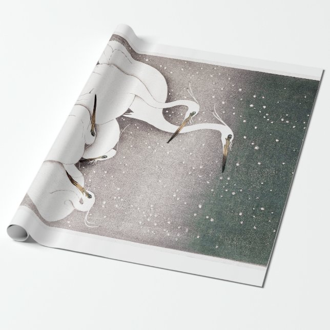 JAPANESE CRANES IN SNÖ Wrapping Papper Presentpapper (Utrullad)
