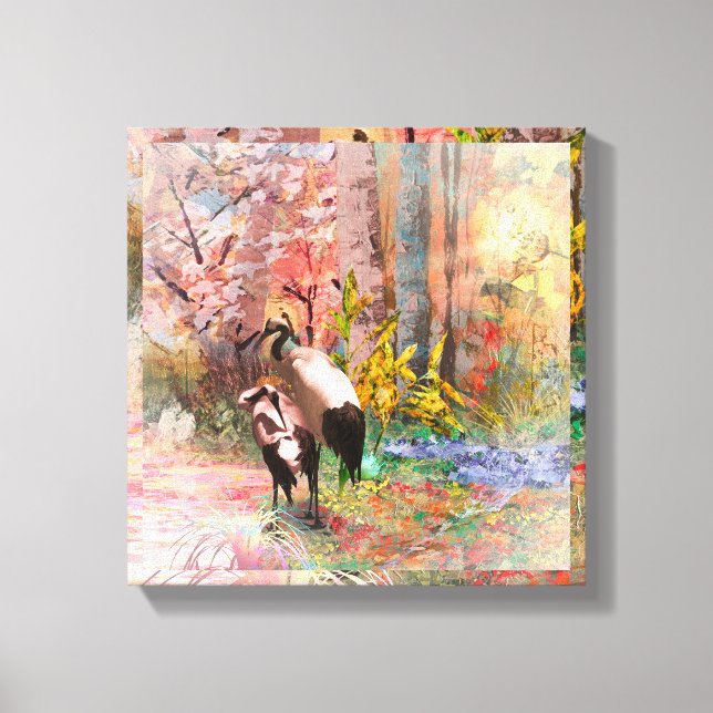 JAPANESE CRANES "Stigning Sol"-Kanvastrycket Canvastryck (Framsida)