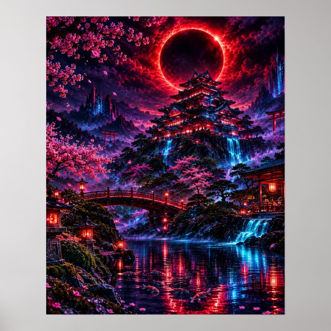 Japanese Cyberpunk Castle Poster (Framsidan)