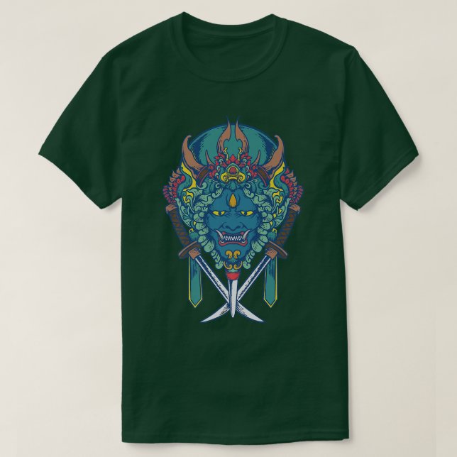 Japanese Demon Mask Oni Samurai Mask Demon  (2) T Shirt (Design framsida)
