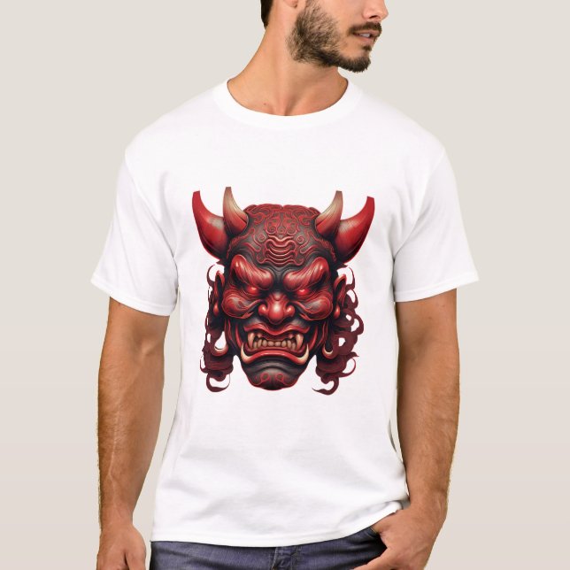 Japanese Demon Mask – Symbol of Fear and P T-Shirt (Framsida)