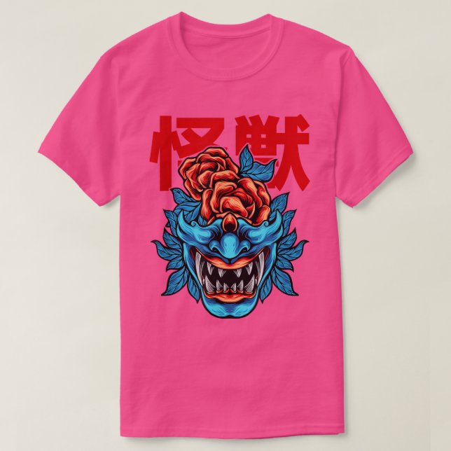 Japanese Demon Samurai Oni Face Mask Glitch  T Shirt (Design framsida)