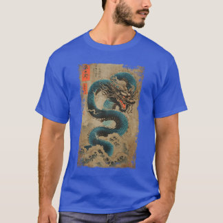 Japanese Dragon andhe Great Wave off Kanagawa Wood T Shirt