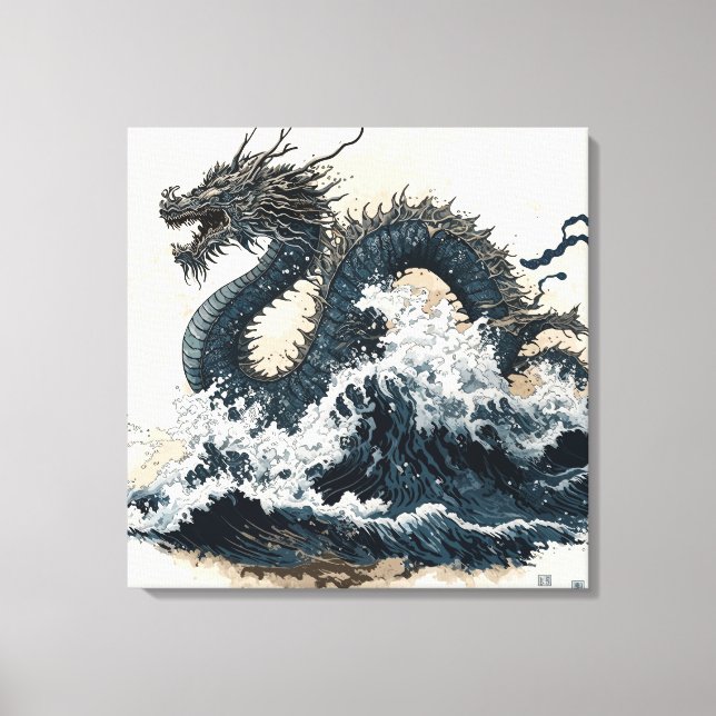 Japanese dragon, Katsushika Hokusai style Canvastryck (Framsida)
