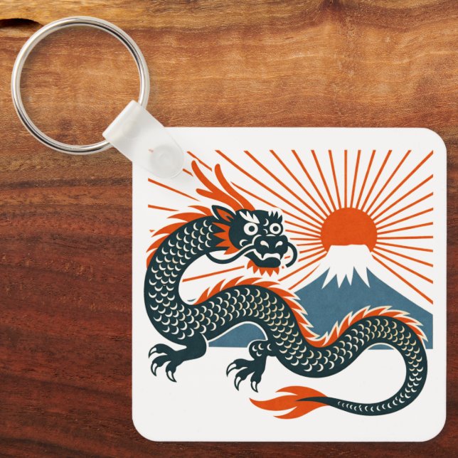 Japanese Dragon & Rising Sun Keychain Nyckelring (Framsida)