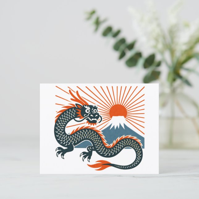 Japanese Dragon & Rising Sun postcard Vykort (Stående Fram)