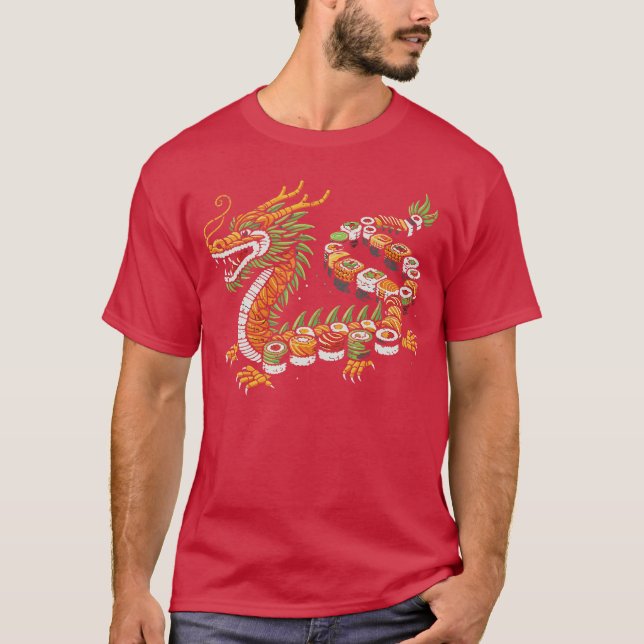 Japanese Dragon Sushi Funny Japanese Food Art Men  T Shirt (Framsida)