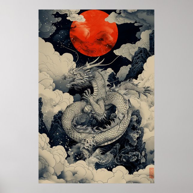 Japanese Dragon Ukiyo-e – Mythical Power Poster (Framsidan)