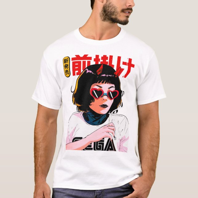 Japanese Evil Girl Urban Modern Vaporwave Style  T Shirt (Framsida)