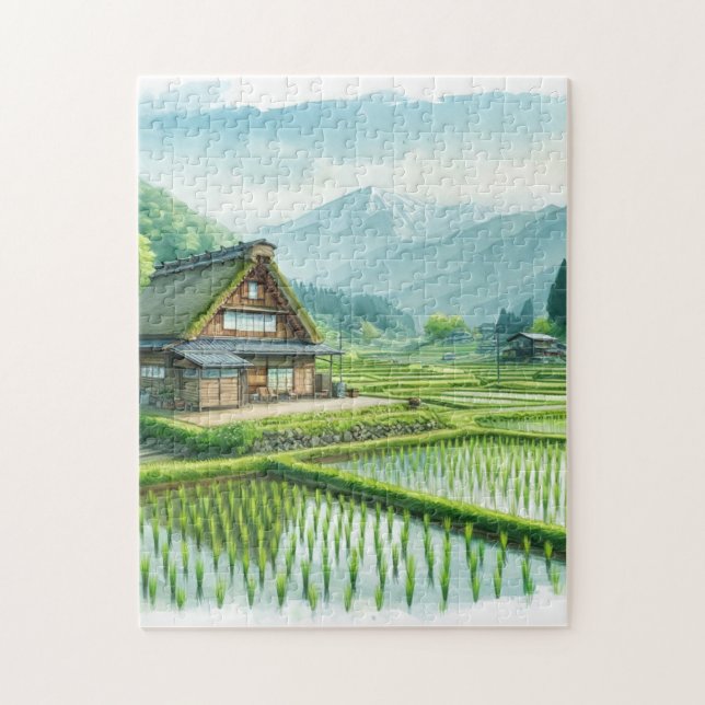 Japanese Farmhouse and Rice Fields – Rural Puzzle Pussel (Vertikal)