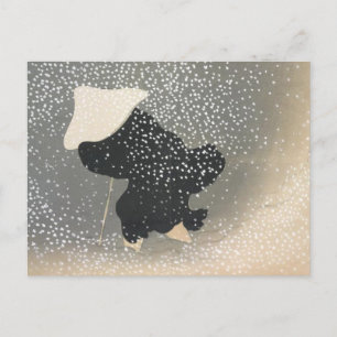 JAPANESE FIGUR I SNÖ POSTCARD VYKORT