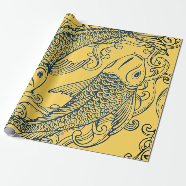JAPANESE FISH GULT GIFT Wrapping Papper Presentpapper (Utrullad)