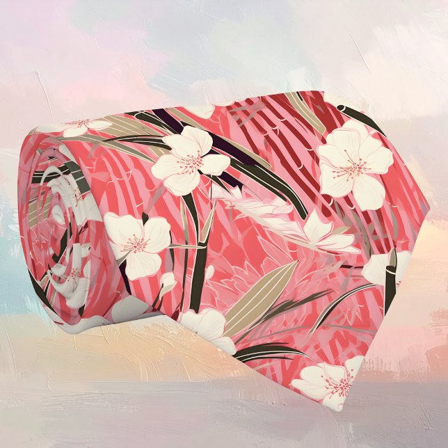 Japanese Floral Blossoms in White on Pink Burgundy Slips (Skapare uppladdad)
