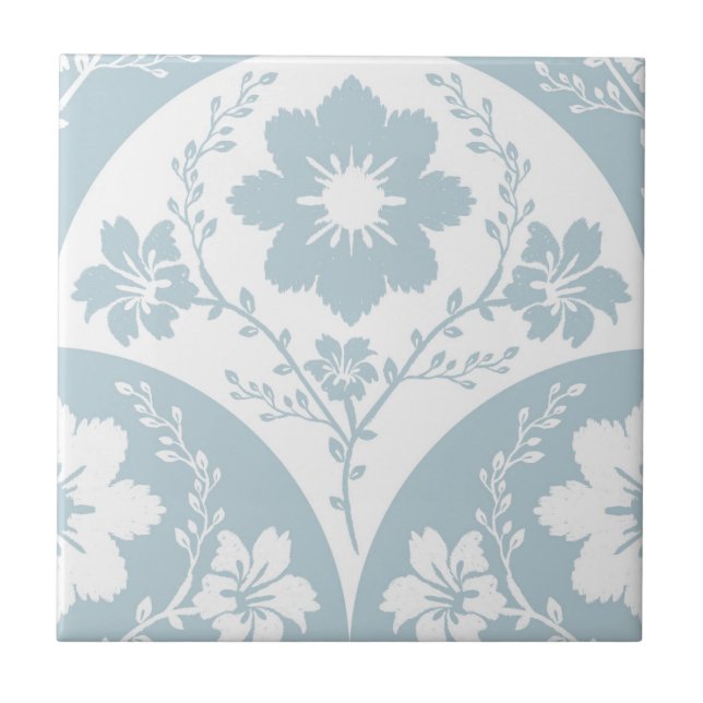 Japanese Floral Pattern in Soft Blue and White Kakelplatta (Framsidan)