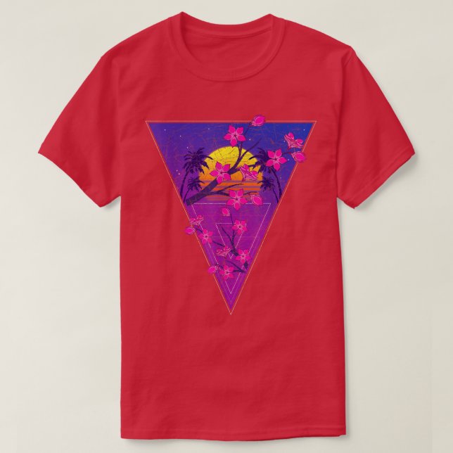 Japanese Flower Sakura Vaporwave Sunset Cherry Blo T Shirt (Design framsida)