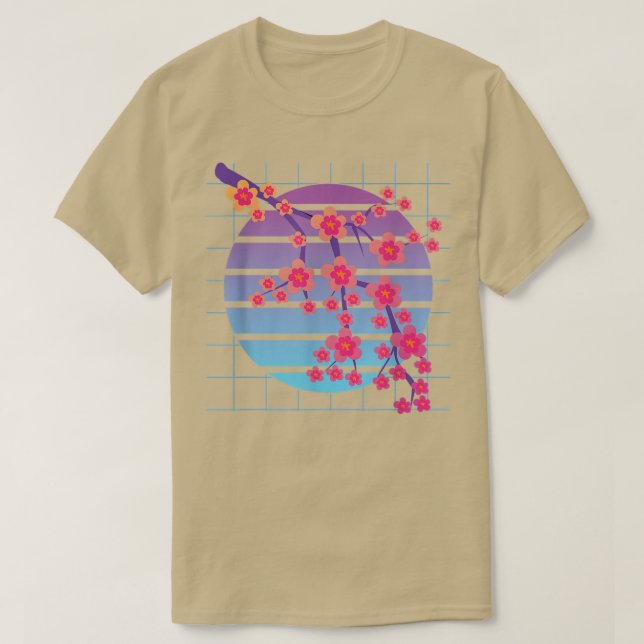 Japanese Flower Synthwave Sakura Vaporwave Cherry  T Shirt (Design framsida)