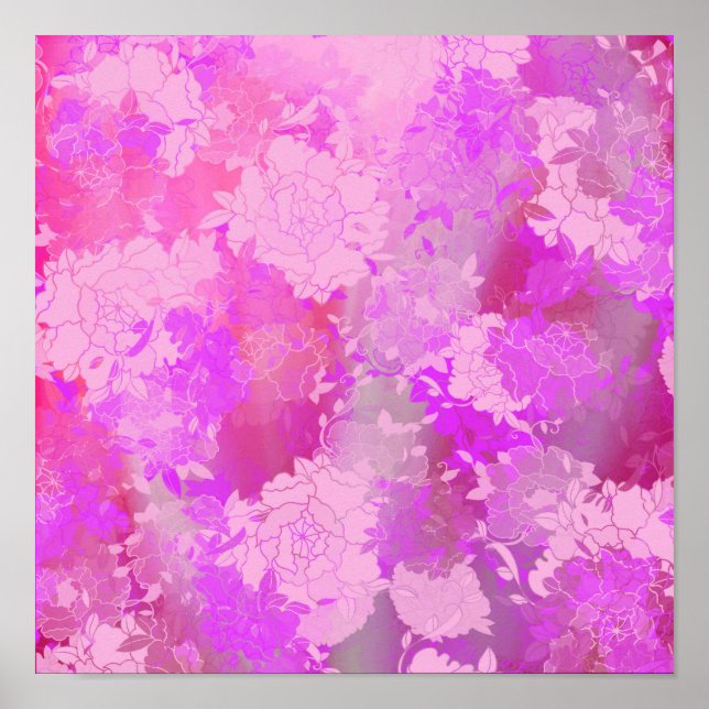 Japanese flowers pink patterns poster (Framsidan)