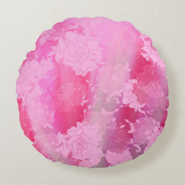 Japanese flowers pink patterns rund kudde