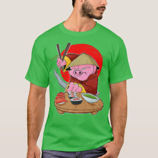 Japanese Food I Maki Lover I Samurai Sushi Pig  T Shirt