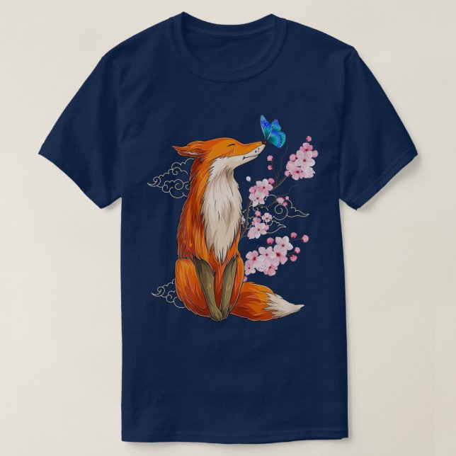 Japanese Fox Cherry blossom Flower sakura trees Ka T Shirt (Design framsida)