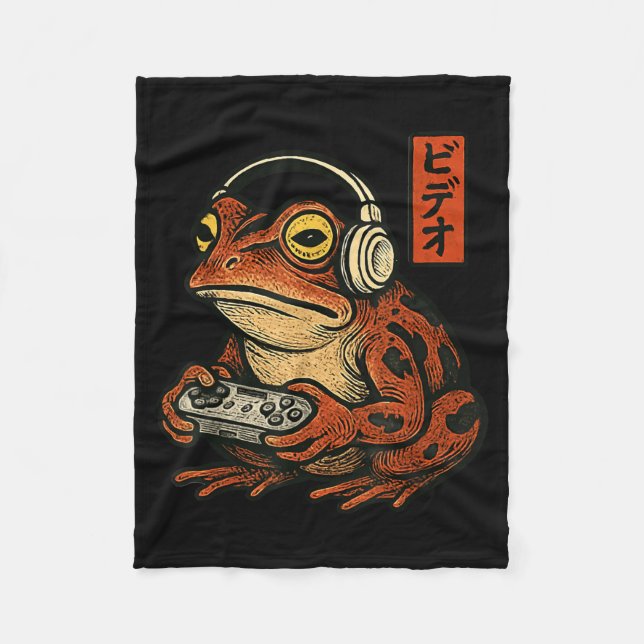 Japanese Gamer Frog Art Men Women Boys Funny Vinta Fleecefilt (Framsidan)