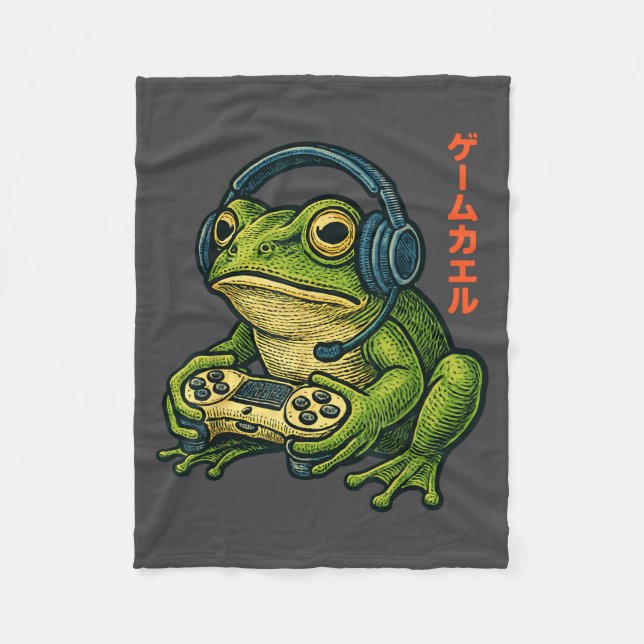 Japanese Gamer Frog Art Men Women Boys Funny Vinta Fleecefilt (Framsidan)