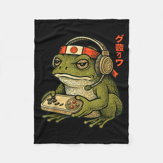 Japanese Gamer Frog Art Men Women Boys Funny Vinta Fleecefilt (Framsidan)