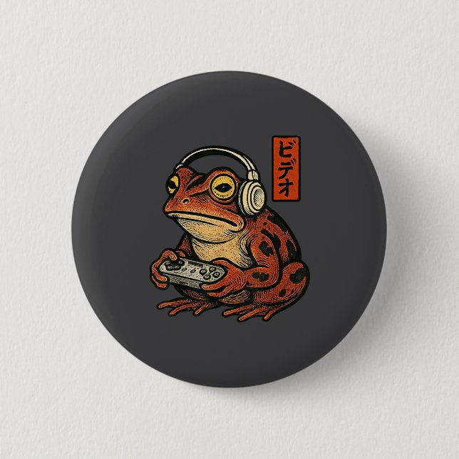 Japanese Gamer Frog Art Men Women Boys Funny Vinta Knapp (Framsida)