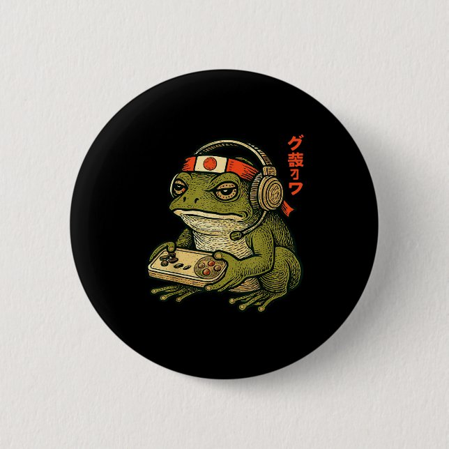 Japanese Gamer Frog Art Men Women Boys Funny Vinta Knapp (Framsida)
