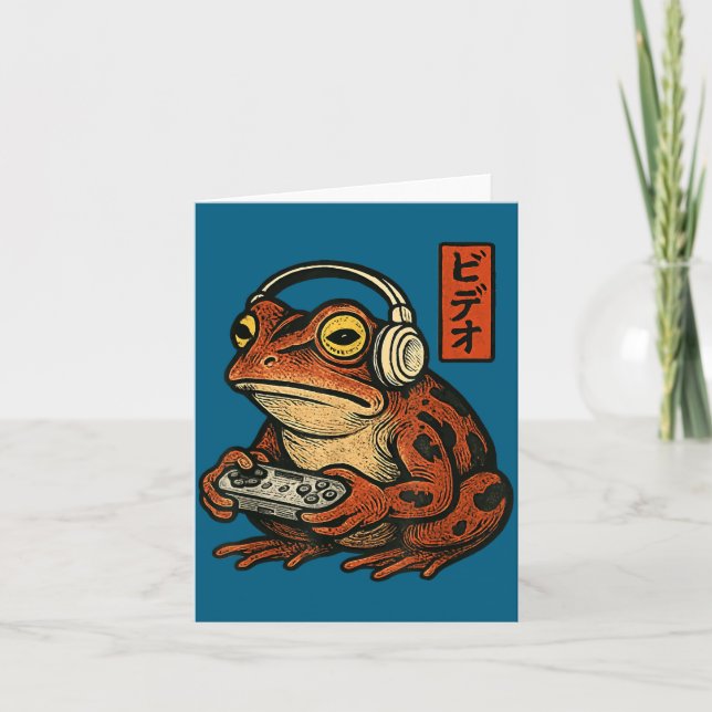 Japanese Gamer Frog Art Men Women Boys Funny Vinta Kort (Framsida)