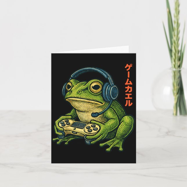 Japanese Gamer Frog Art Men Women Boys Funny Vinta Kort (Framsida)