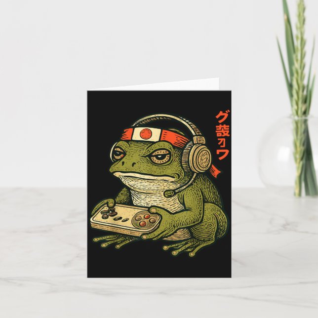 Japanese Gamer Frog Art Men Women Boys Funny Vinta Kort (Framsida)