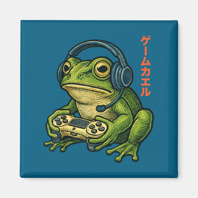 Japanese Gamer Frog Art Men Women Boys Funny Vinta Magnet (Framsidan)