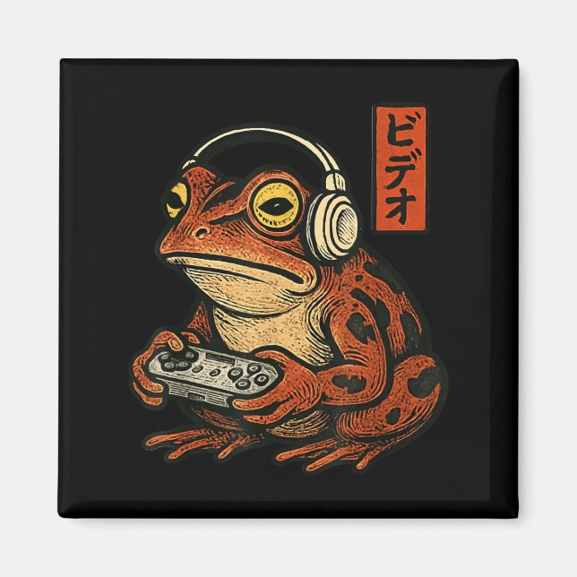 Japanese Gamer Frog Art Men Women Boys Funny Vinta Magnet (Framsidan)