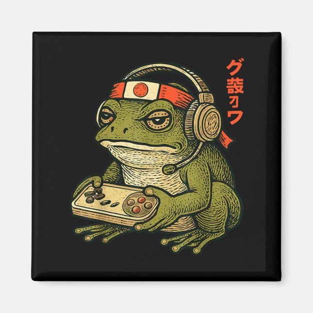 Japanese Gamer Frog Art Men Women Boys Funny Vinta Magnet (Framsidan)