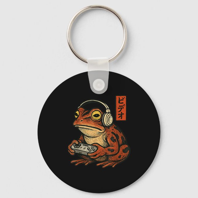 Japanese Gamer Frog Art Men Women Boys Funny Vinta Nyckelring (Framsida)