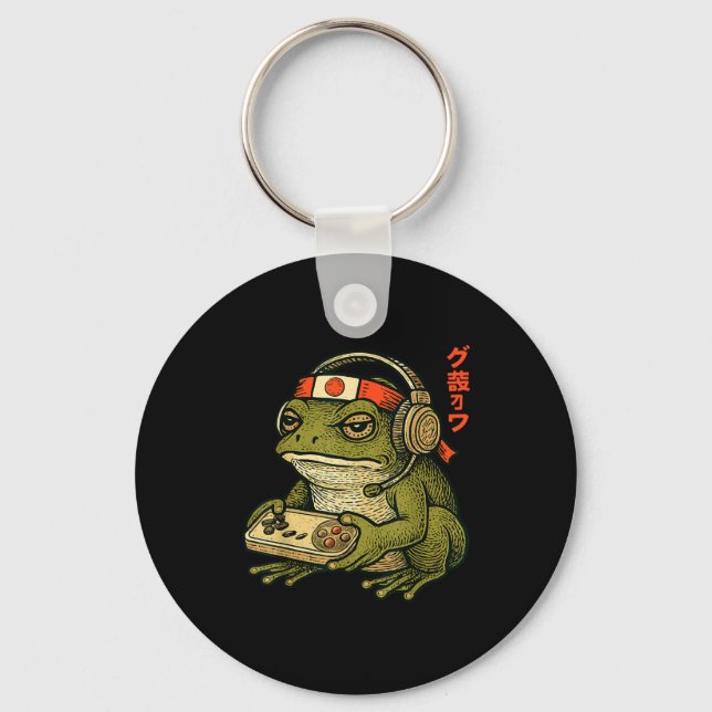 Japanese Gamer Frog Art Men Women Boys Funny Vinta Nyckelring (Framsida)
