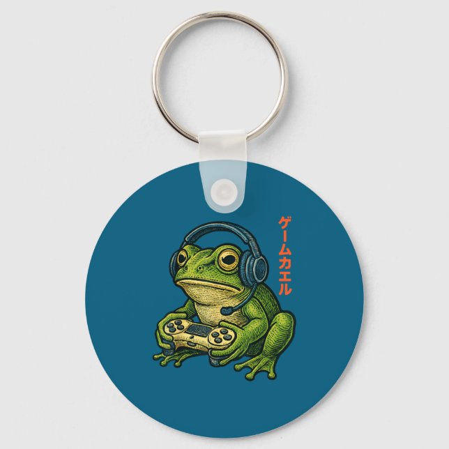 Japanese Gamer Frog Art Men Women Boys Funny Vinta Nyckelring (Framsida)