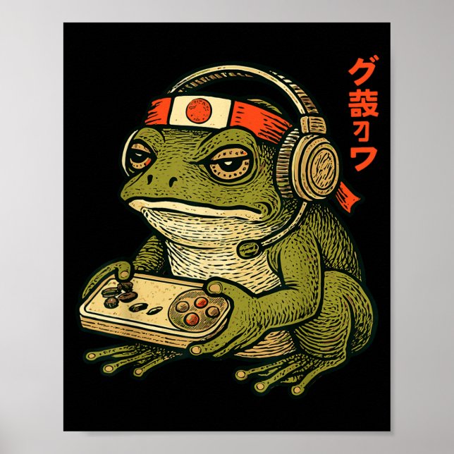 Japanese Gamer Frog Art Men Women Boys Funny Vinta Poster (Framsidan)