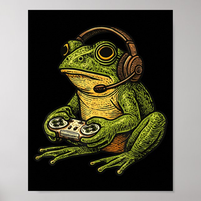 Japanese Gamer Frog Art Men Women Boys Funny Vinta Poster (Framsidan)