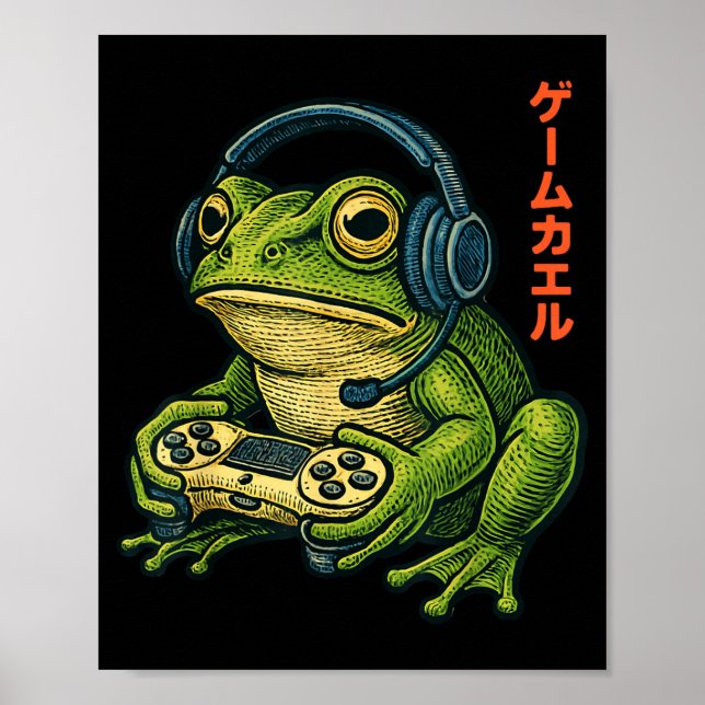 Japanese Gamer Frog Art Men Women Boys Funny Vinta Poster (Framsidan)